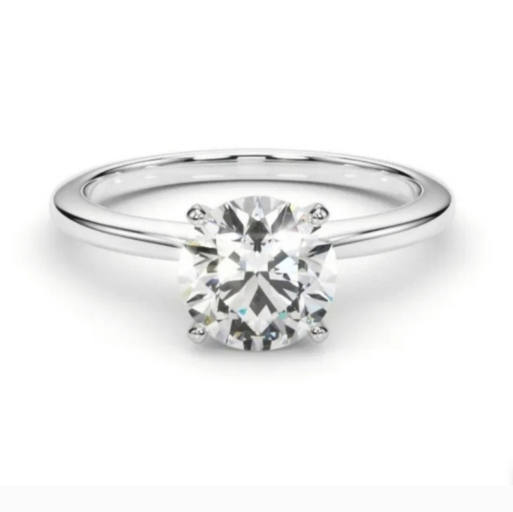 Diamond solitaire QZ  engagement ring  2-carats silver band
